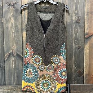 Ivy & Leo Boho Dress S Zipper Front Layered Look Floral Artsy Stretch Eclectic